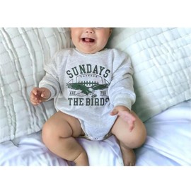 DNOMAID YZARC Football Baby Boy Girl Outfit Sundays Are for The Birds Sweatshirt Romper Oversized Long Sleeve Bubble Onesie (Light Gray, 12-18 Months)