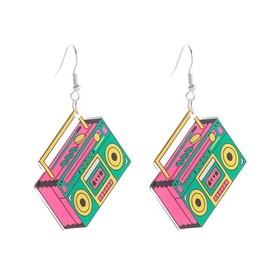 Colorful 70'S 80'S Cassette Tape Radio Games Console Shape Resin Dangle Earrings for Women Jewelry(A)