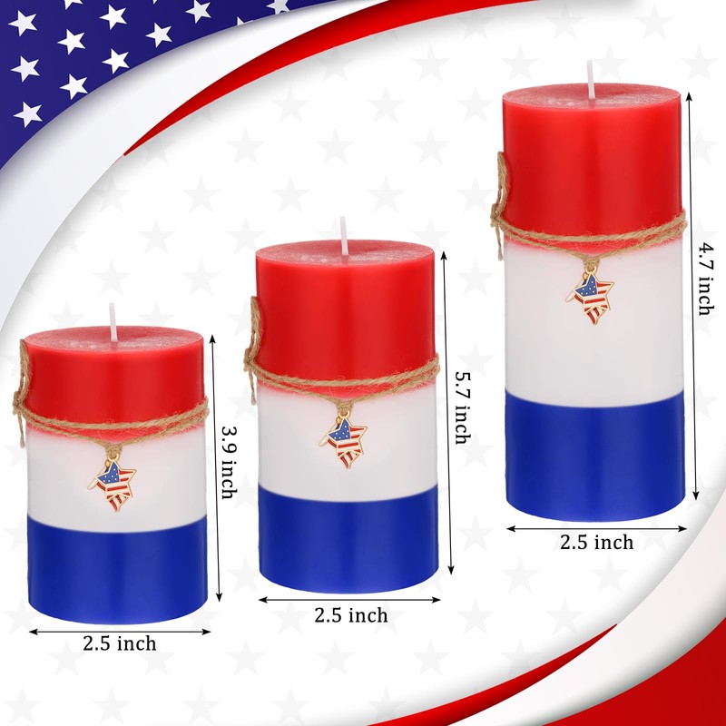 Conelist Set of 3 4th of July Pillar Candles White