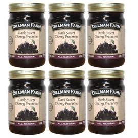 Dillman Farm All Natural Dark Sweet Cherry Preserves - Gluten-Free, Non-GMO, Vegan, Kosher, Preservative Free, Corn Syrup Free - Made in USA, 16oz (Pack of 6)