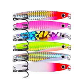 Facikono Saltwater Fishing Jigs Vertical Flat Jigging Lure, 6pcs Metal Sinking Lure for Tuna, Amberjack, Kingfish, Snapper, 1-2/5oz, 3.3in