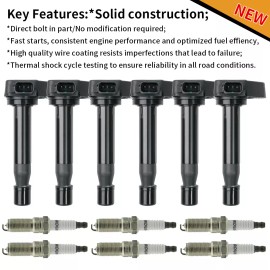 Unbranded 6PCS Ignition Coils + 6PCS Spark Plugs for Honda Pilot Odyssey Acura MDX UF603