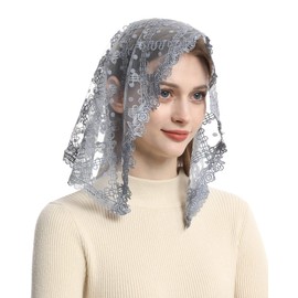 Mantveil Catholic Church Mantilla Velo Español: Capilla de encaje corto para oración cristiana, Gris azul, 60cm*38cm