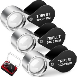 Frienda 3 Pieces Jewelers Eye Loupe Set 10X, 20X and 30X Pocket Jewelry Loupe, Jewelers Eye Magnifying Glass Magnifier for Jewelry Coins Gems Stamps Watches Supplies(Black,Triplet Style)