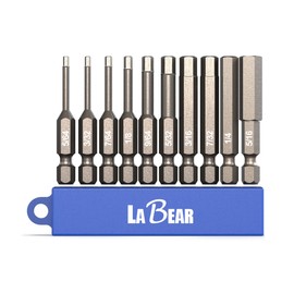 LABEAR - 10pc SAE 2 inch long, 1/4" Shank Hex Head Allen Wrench Screwdriver Bit Set, S2 Steel, 5/64", 3/32", 7/64", 1/8", 9/64", 5/32", 3/16", 7/32", 1/4", 5/16"
