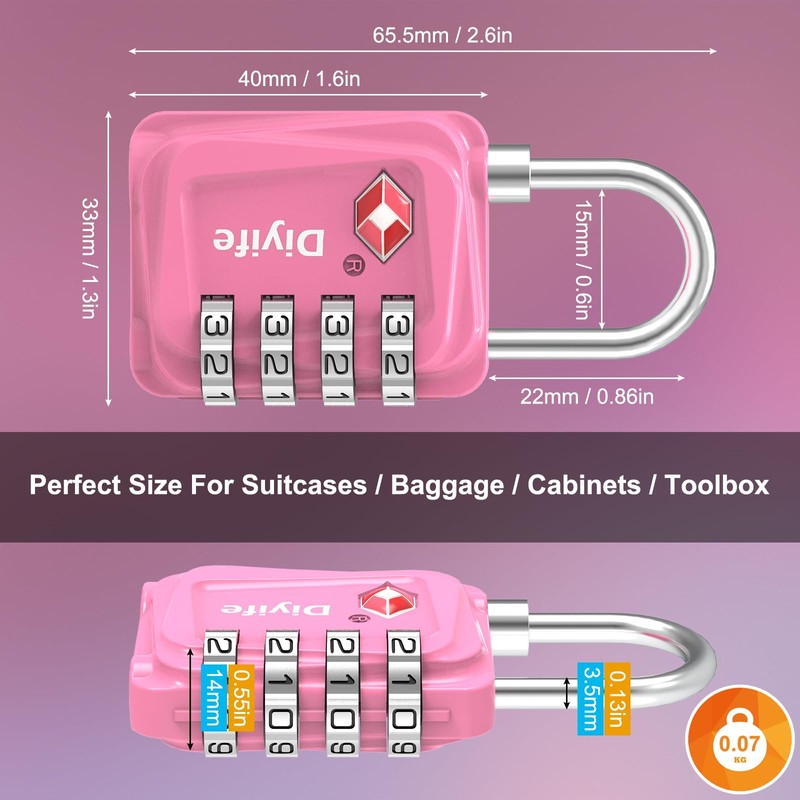 TSA Luggage Locks, [Updated Version] [2 Packs] Diyife 4-Digit Security