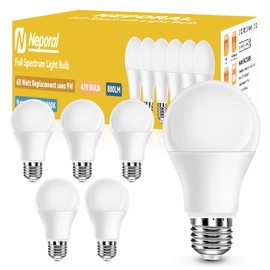 Full Spectrum Light Bulb, 6000K Natural Sunlight Bulbs, 9W 60W Equivalent LED Light Bulb, Natural Light Bulbs A19, E26/E27 LED Light Bulbs for Home, 6 Pack