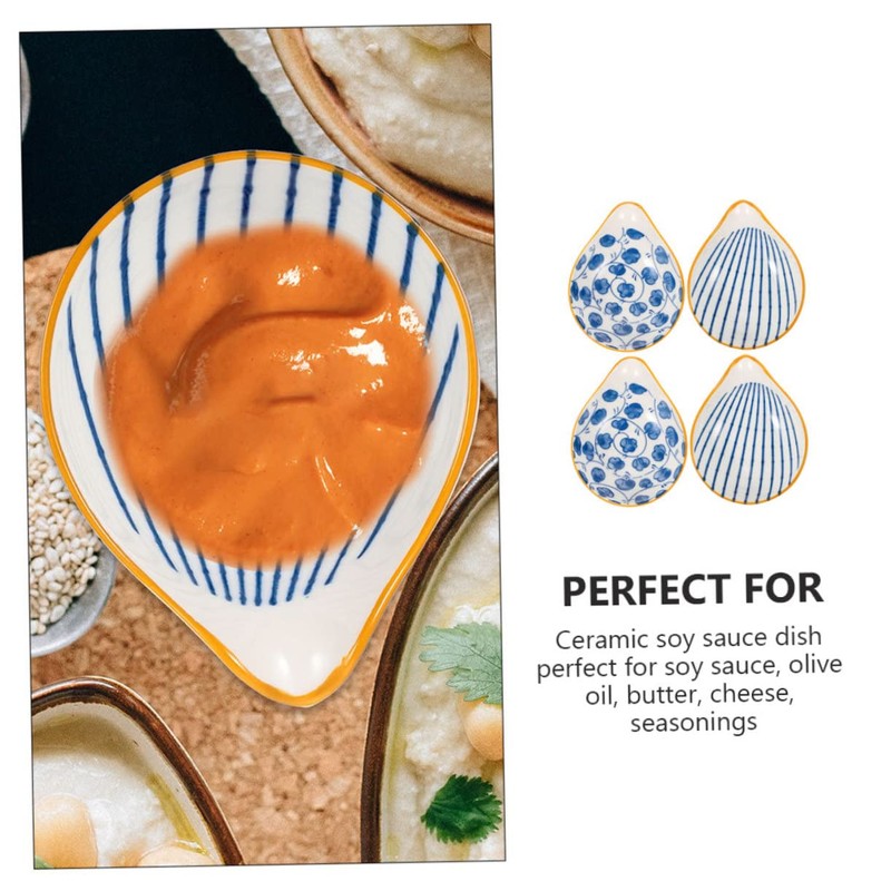 KICHOUSE 4pcs Seasoning Plate Set Ceramic Sauce Dishes Spoon Rests