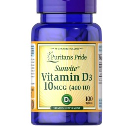 Puritan's Pride Vitamin D3 10mcg (400 IU) - 100 Tablets