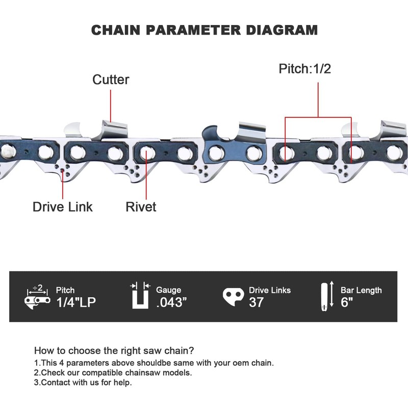 V-MODEST 3-Pack 6 Inch Chainsaw Chains Replacement 1/4" Pitch 37