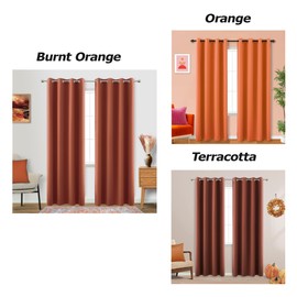 KOUFALL - Cortinas de color naranja quemado con ojales superiores para ventana de cocina de 45 pulgadas de largo, juego de 2 paneles de tela colorida, cortinas opacas cortas, para decoración de