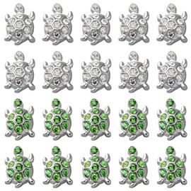 SUNNYCLUE 1 Box 32 Pieces Sliding Charms with Rhinestones Made of Alloy Bead Pendant with Turtle Motif Metal Silver Green Sea Turtle Ocean Summer Beach Animal Spacer Beads for Bracelets