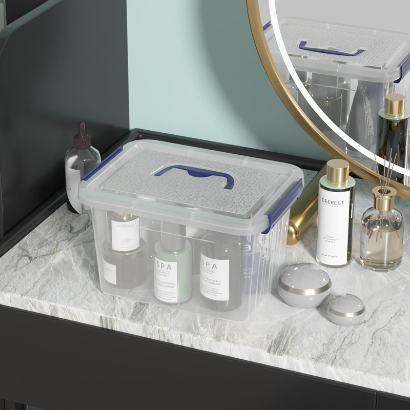 Yuright 3.5 Quart Small Clear Latching Storage Box with Handle,