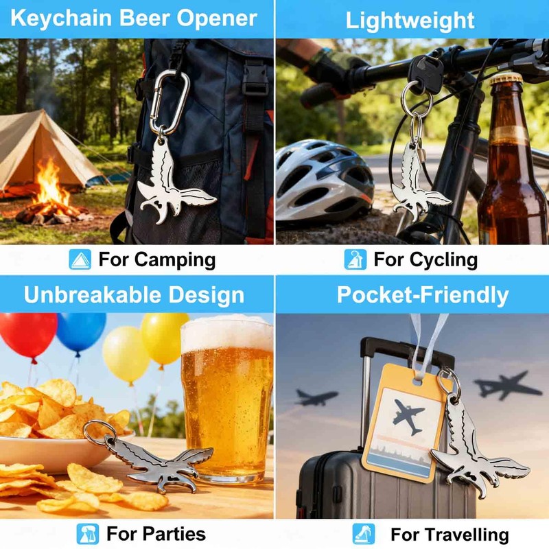 Bald Eagle Bottle Opener Keychain, Pocket EDC Beer Opener
