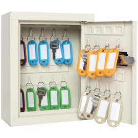 Lovndi Key Box, Key Cabinet with 18 Hooks for Key Organizer, Security Key Lock Box Wall Mount, White