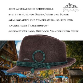 Steigenhöfer Original Men's Traditional Hat, Hiking Hat, Jakob, Adjustable Size, with Sweatband, 100% Virgin Wool, Faithful Companion for Forestring, Hunting and Oktoberfest, brown, 59