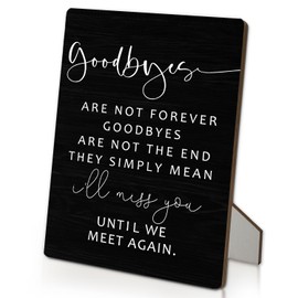 in Loving Memory Sign 5"X7", Memorial Goodbyes are Not Forever Wooden Stand Sign, Memorial Decorations for Loss of Loved One, Funeral Table Decorations (Black, 5x7 Inch)