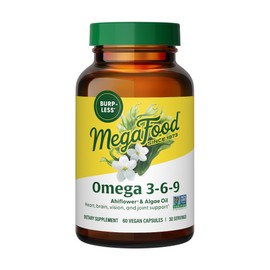 MegaFood Vegan Omega 3 6 9 - Burp-Less Supplement - 600 mg Plant-Based Omega-3 & 150 mg DHA Per Serving - Heart, Brain, Vision & Joint Support - Fish Oil Alternative - 60 Capsules, 30 Servings