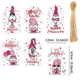 Ercadio 60 Pack Valentine Day Gno-mes Gift Wrap Tags Be My Valentine Label Tags Red Gno-mes Paper Tags with String for Wedding Valentine Party Favor, Present Wrap Gift Package Decors