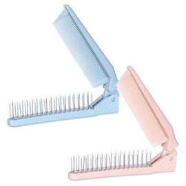 2 Pack Purse Brushes for Women Travel Compact Folding Comb Double Headed Mini Portable Men All Hair Types Pocket Size Detangling Hair Brush for Gym Car Office (Pink, Blue)