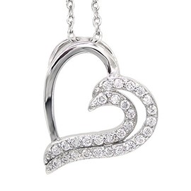 Kauf-mich-weg Women's Heart Necklace 925 Sterling Silver Rhodium-Plated 29 Zirconia 45 cm Silver Chain, Cubic Zirconia Platinum, Cubic Zirconia