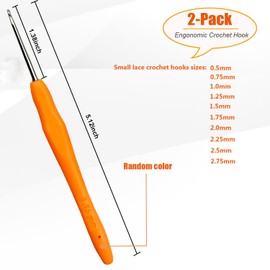 Mdoker 2PCS Small Size Crochet Hook Ergonomic Handle Crochet Hook Needles for Arthritic Hands,Thread Crochet Steel Lace Hooks Size 1.75mm