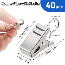 Stainless Steel Shower Curtain Hangers - 40pcs Small Metal Clips with Hooks and Rings for Home Window Pole Decoration