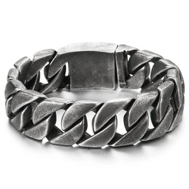 COOLSTEELANDBEYOND Large Masculine Style Stainless Steel Curb Chain Men's Bracelet, Metal, No gemstone