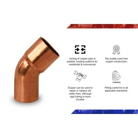 Supply Giant DDTG0012 Street elbow with 45 degree turn, 1/2, Copper