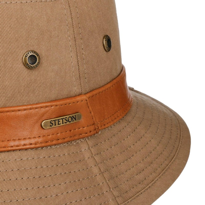 Stetson Chino Twill Bucket Fabric Hat UV Protection Leather Strap