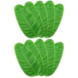 10Pcs Fake Banana Leaves,BananaLeaf Plates ,Tropical Artificial Banana Leaves, Used as Table Decorations for Table Runners Tropical Decorations,Kitchen & Dining in Place Mats (Large size, Green)