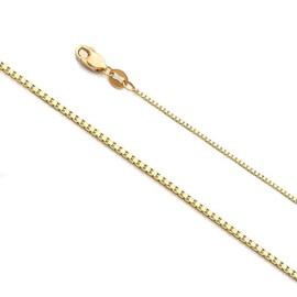AUSIER 14k Real Yellow Gold Solid 0.9mm Box Link Chain Necklace with Lobster Claw Clasp - 20"