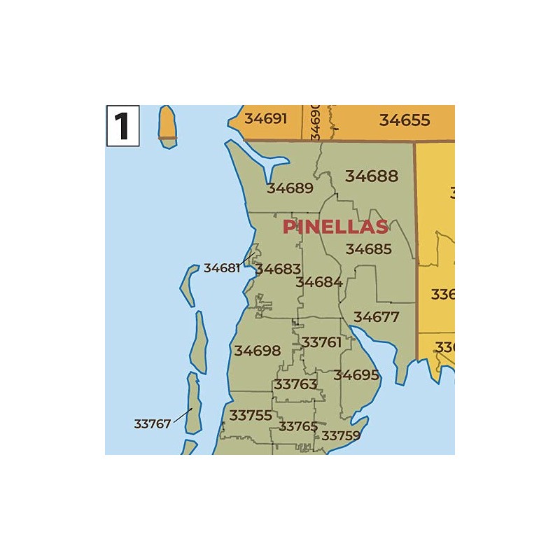 Florida ZIP Code Map with Counties - Standard - 36"