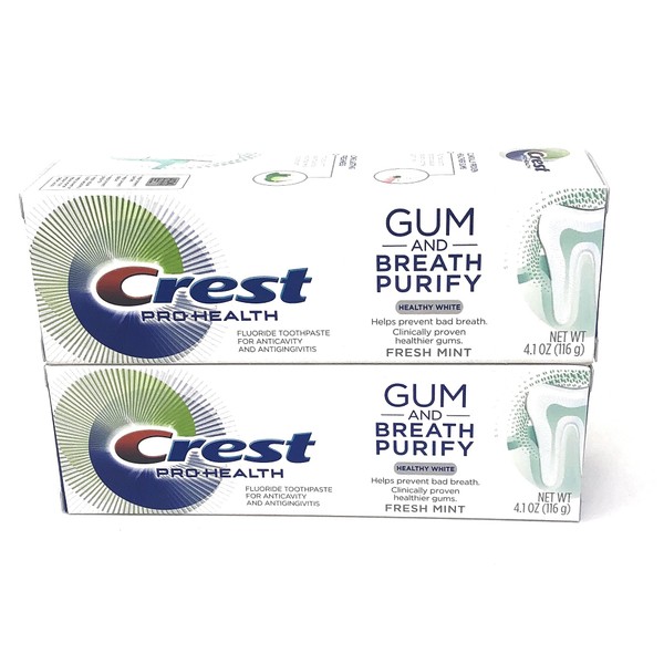 Crest Pro-Health Gum and Breath Purify, Healthy White Toothpaste with Fluoride, Fresh Mint, 4.1 oz (Pack of 2)