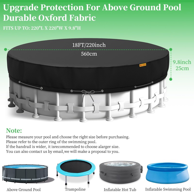 HIGHTQURO 18Ft Round Pool Cover,Heavy Duty Waterproof Round Pool Covers
