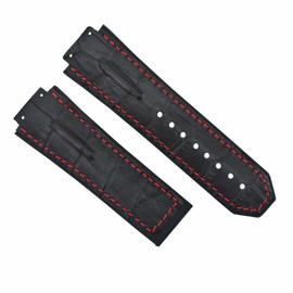 Ewatchparts 25mm Leather Rubber Watch Band Strap Compatible With 44-45mm Hublot Big Bang With Black Screw