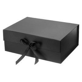 PATIKIL 13x10x5 Inch Magnetic Gift Box, Collapsible Paper Party Favor Boxes with Lid and Ribbon for Wedding Valentine's Day Birthday, Black
