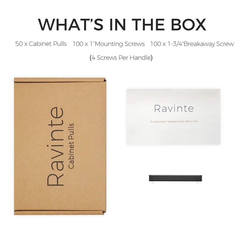 Ravinte 50 Pack Solid 3 Inch Kitchen Square Cabinet Handles