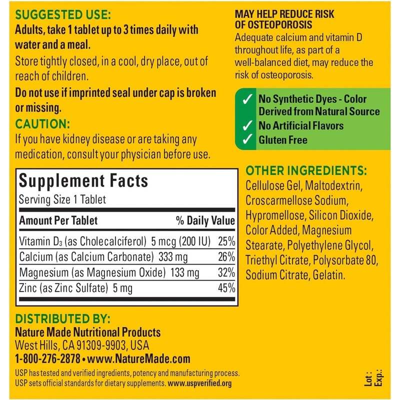 Nature Made Calcium, Magnesium & Zinc w. Vitamin D Tablets