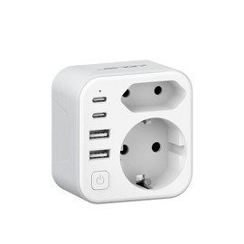 JSVER Travel Adaptor for South Africa, Socket Adapter Type M 2 Socket South Africa Germany Travel Plug Adapter with 2 USB C & 2 USB A (3.4 A 17 W) for South Africa Namibia, Lesotho, Mozambique (White)