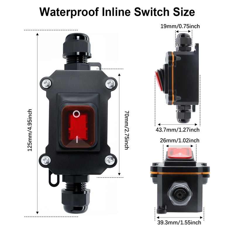 30A 12V-24V IP65 Waterproof Cable Switch AYWHP Waterproof Inline Switch