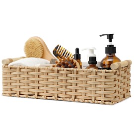 GRANNY SAYS Wicker Baskets for Shelves, Wicker Baskets for Storage, Toilet Paper Basket for Back of Toilet, Waterproof Toilet Tank Basket, Decorative Basket with Handle, 14¼" x 6½" x 4¼"