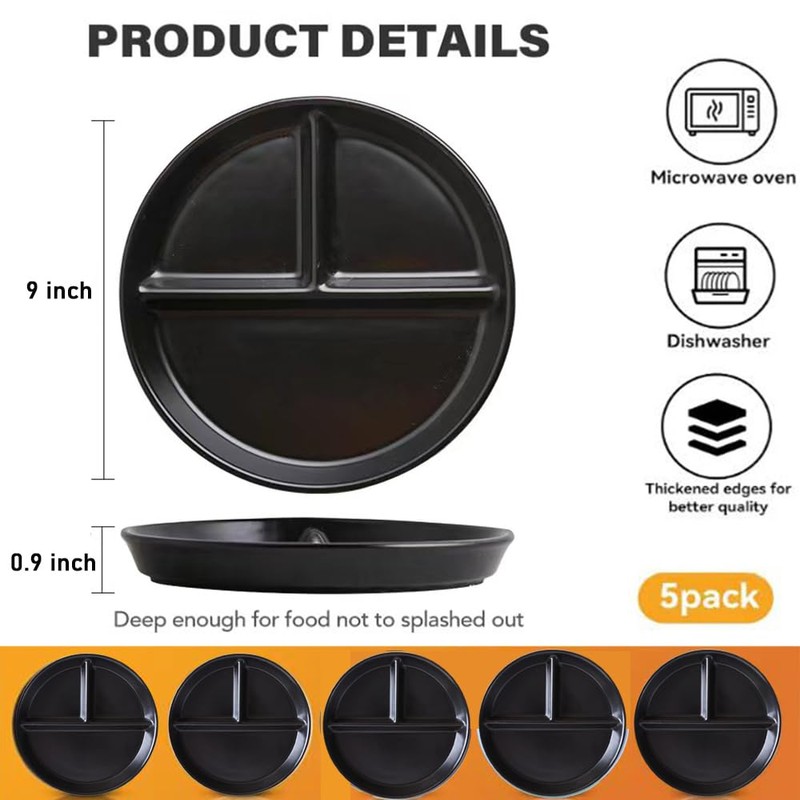 LRUUIDDE (5 Pack) Portion Control Plate for Balanced Eating, 9"