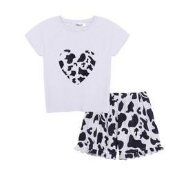 Arshiner Kids Nightwear Pajama Set with Pockets Girls 2 Pieces Outfits for Summer Wild Design Cow