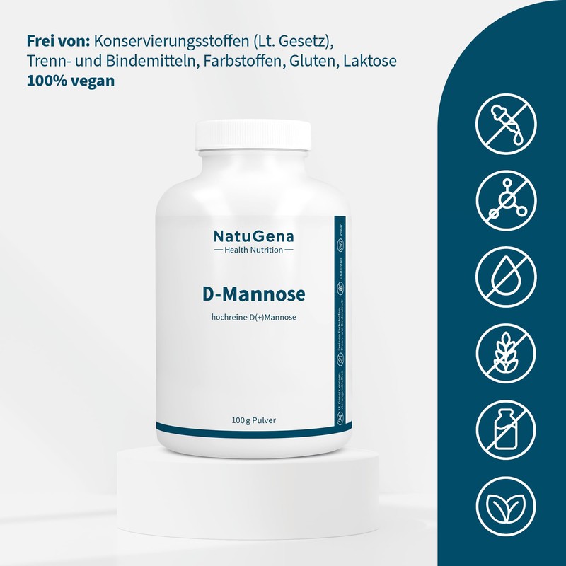 NatuGena D-Mannose, 2 g per scoop, high purity D (+)