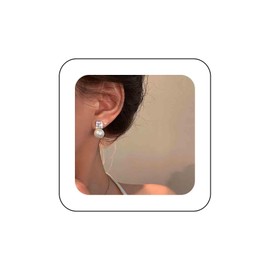 Cimenexe Bohemian Crystal Square Pearl Dangle Earrings Silver Cz Paved Pearl Drop Earrings Large Round Pearl Earrings Rhinestone Pearl Stud Earrings Jewelry for Women and Girls Gifts