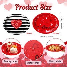 Havawish 100 Pcs Valentine Oval Paper Plates Bulk Heart Dinner Plates Disposable 12 x 10 Inch Paper Dishes for Sweet Day Party Tableware Supplies(Valentine's Day)