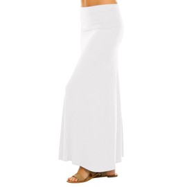 Sweet Hearts Maxi Skirt for Women- Comfy Foldover High Waist Long Flare A-Line Skirt Maxi Dress XS-3X Made in USA (White, X-Small)