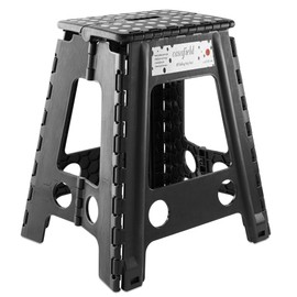 Casafield 18" Folding Step Stool with Handle, Black - Portable Collapsible Small Plastic Foot Stool for Adults - Use in The Kitchen, Bathroom and Bedroom
