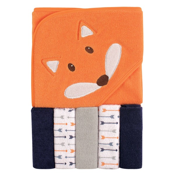 Luvable Friends Hooded Towel and 5 Washcloths, Boy Fox